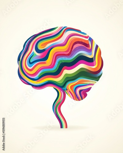 Vibrant brain icon with colorful stripes for creative design and inspiration