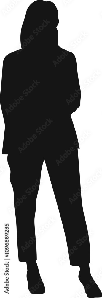 Silhouettes of Businessman character in different poses. Business man in formal suit standing front, back, rear, side view, pointing, thinking. Vector black Silhouettes of Businessman character in different poses. Business man in formal suit standing front, back, rear, side view, pointing, thinking. Vector black