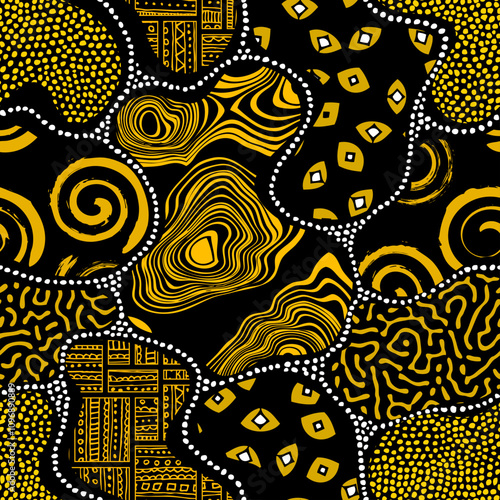 Background of the tribal ethnic culture pattern. Seamless vector pattern in patchwork style based on afro ethnic style ornaments