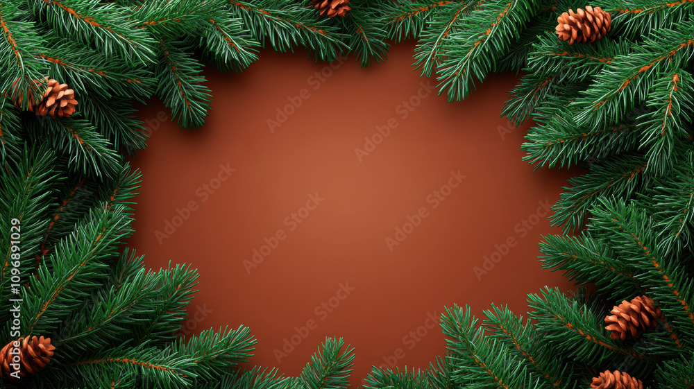 Minimalist rustic christmas frame with wreaths and pine branches Minimalist rustic christmas frame with wreaths and pine branches