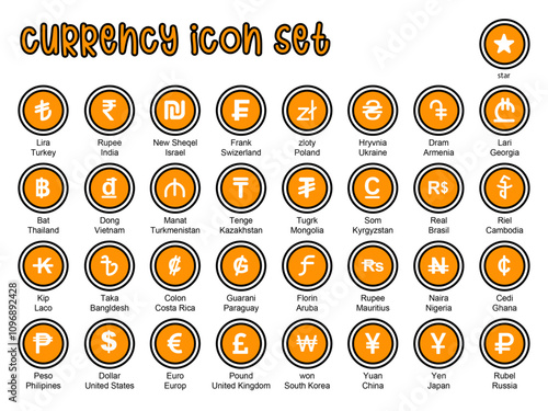 Abstract stroke color bank currency cash coin set 