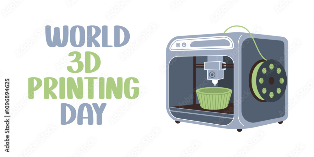 Banner of 3d printing day. 3D printing poster. Hand drawing illustration Banner of 3d printing day. 3D printing poster. Hand drawing illustration
