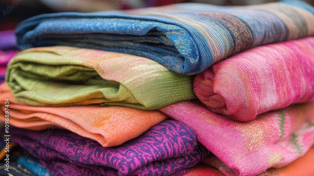 Colorful stack of folded fabrics. Colorful stack of folded fabrics.