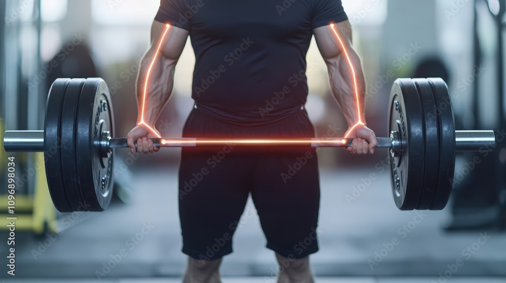 A strong athlete lifting a heavy barbell in a modern gym environment. A strong athlete lifting a heavy barbell in a modern gym environment.