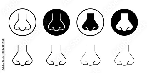 Nose icon Flat set in black and white color