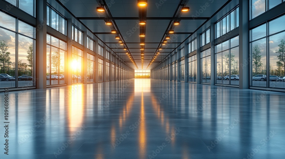 Sunset Reflection in Modern Hallway Sunset Reflection in Modern Hallway