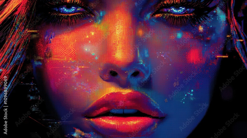 pixel art of a woman's face getting covered in paint, black background, 90s video game graphics, retro sprites, dot art, pixel pushing, 16 bit. 3D render. hyper cyberpunk, picture for cover magazine. pixel art of a woman's face getting covered in paint, black background, 90s video game graphics, retro sprites, dot art, pixel pushing, 16 bit. 3D render. hyper cyberpunk, picture for cover magazine.