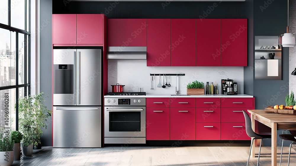 Modern Kitchen Interior with Sleek Stainless Steel Appliances and Design Modern Kitchen Interior with Sleek Stainless Steel Appliances and Design