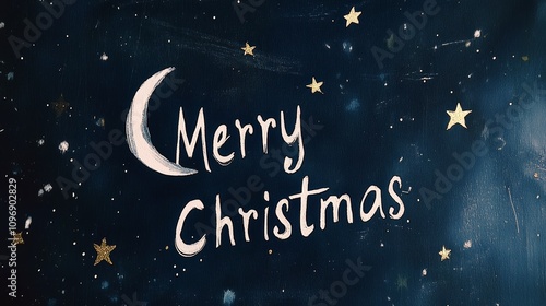 Merry Christmas Celebrated Under a Starry Sky with a Crescent Moon