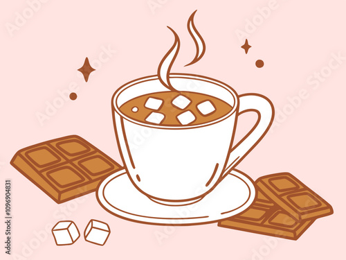 Hot Chocolate Illustration: Cozy Marshmallow & Chocolate Design.