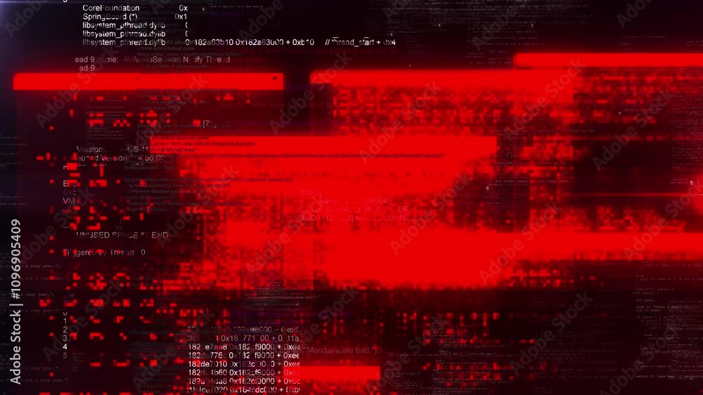 Computer Code Programming Hacking Digital Glitch Overlay Effect Background. warning message hacked alert. Error signal Virus code software hack. Malware Malicious software virus Security. Cyber System