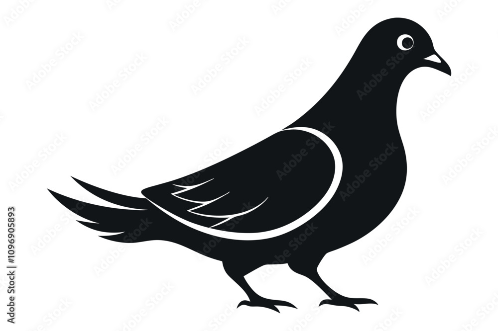 Fototapeta premium Pigeon silhouette vector illustration in black and white