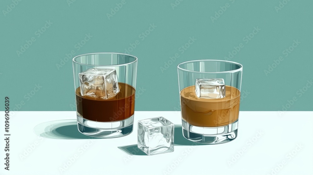 Coffee Drinks with Ice in Stylish Glass Cups Coffee Drinks with Ice in Stylish Glass Cups