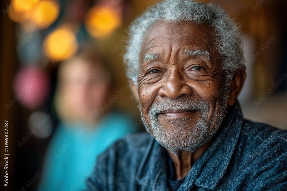 a joyful elderly african american man smiling warmly at the camera, surrounded by caring staff in a vibrant nursing home, filled with colorful decorations and uplifting energy a joyful elderly african american man smiling warmly at the camera, surrounded by caring staff in a vibrant nursing home, filled with colorful decorations and uplifting energy