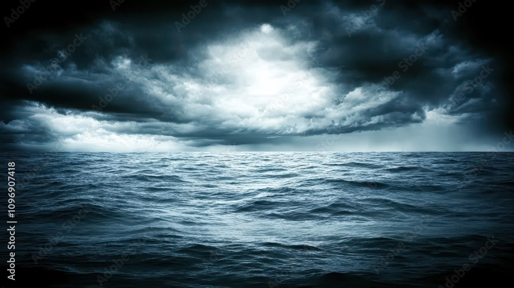 Dark stormy ocean scene with dramatic clouds. Dark stormy ocean scene with dramatic clouds.
