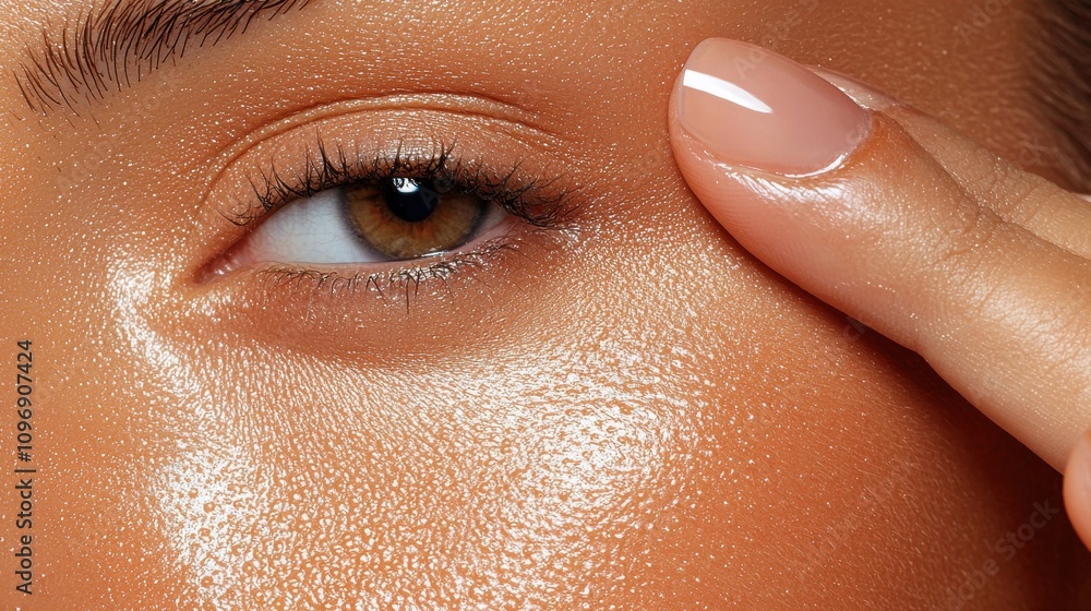 Fototapeta premium Closeup of a woman s serene and radiant face with natural makeup and glowing skin