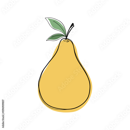 A pear hand-drawn with a contour, isolated on a white background, illustration, vector. Sweet, juicy, delicious fruit, an element for labels, design, decoration. Healthy healthy food, veganism