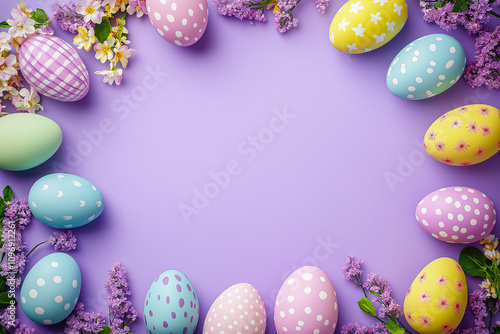 Easter background in lilac tones, lilac flowers