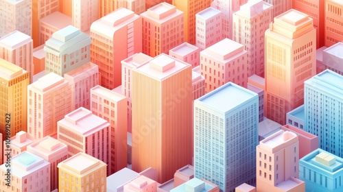 3D Isometric of a building with a soft colors