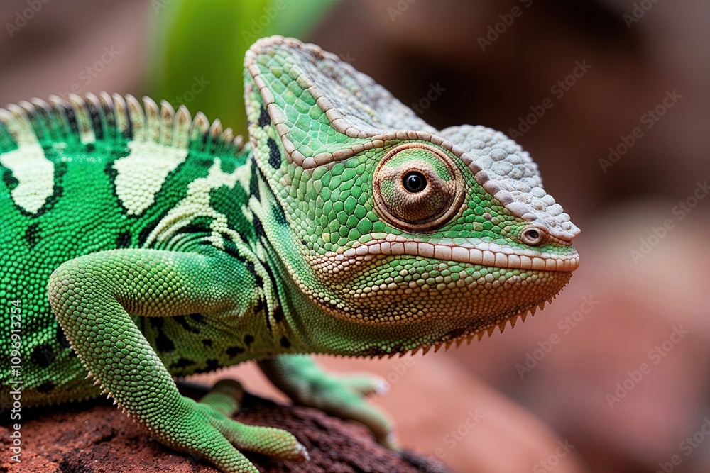 Pine Green Chameleon Closeup with Eye-catching Visual Display Pine Green Chameleon Closeup with Eye-catching Visual Display