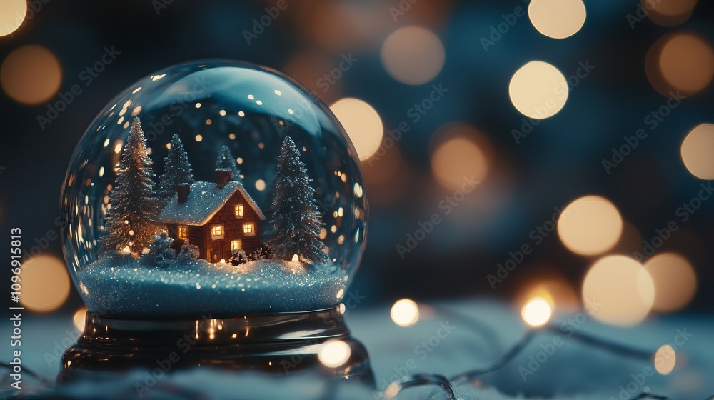 Snow Globe with Cozy House and Snowy Forest on Christmas Night. AI generated illustration Snow Globe with Cozy House and Snowy Forest on Christmas Night. AI generated illustration
