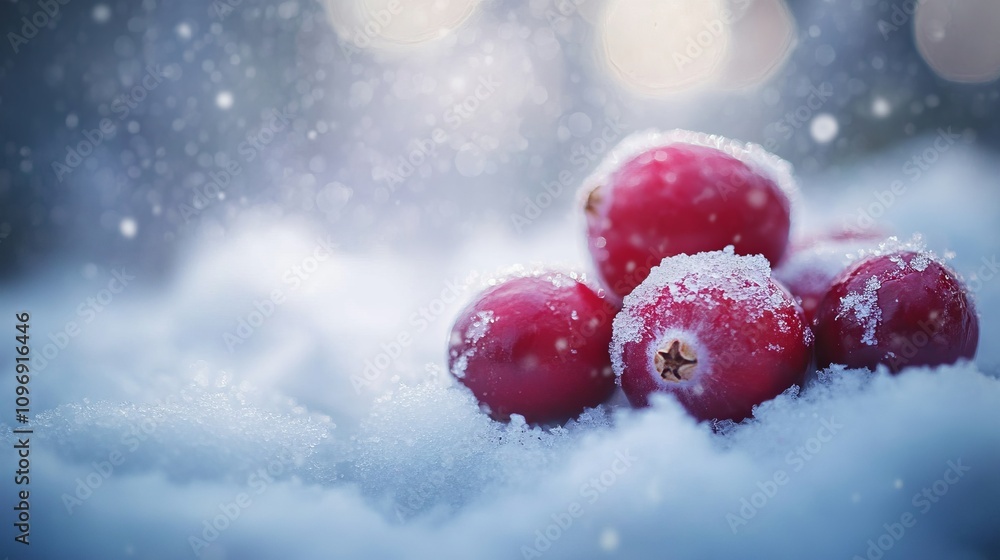 Close-up of Fresh Cranberries in the Snow. AI generated illustration Close-up of Fresh Cranberries in the Snow. AI generated illustration