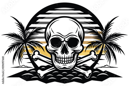black and white vintage sunset skull and cross bon 