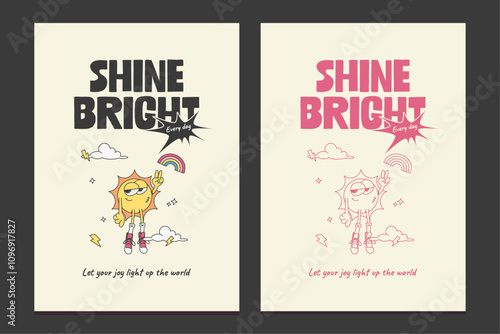 retro groovy poster or graphic t-shirt design with positive quote , vector illustration 