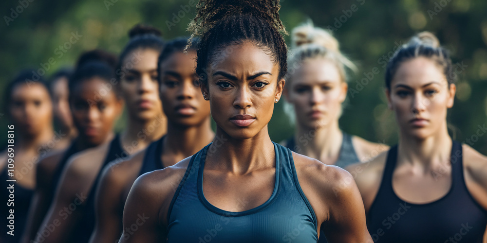 group of sporty women close up group of sporty women close up