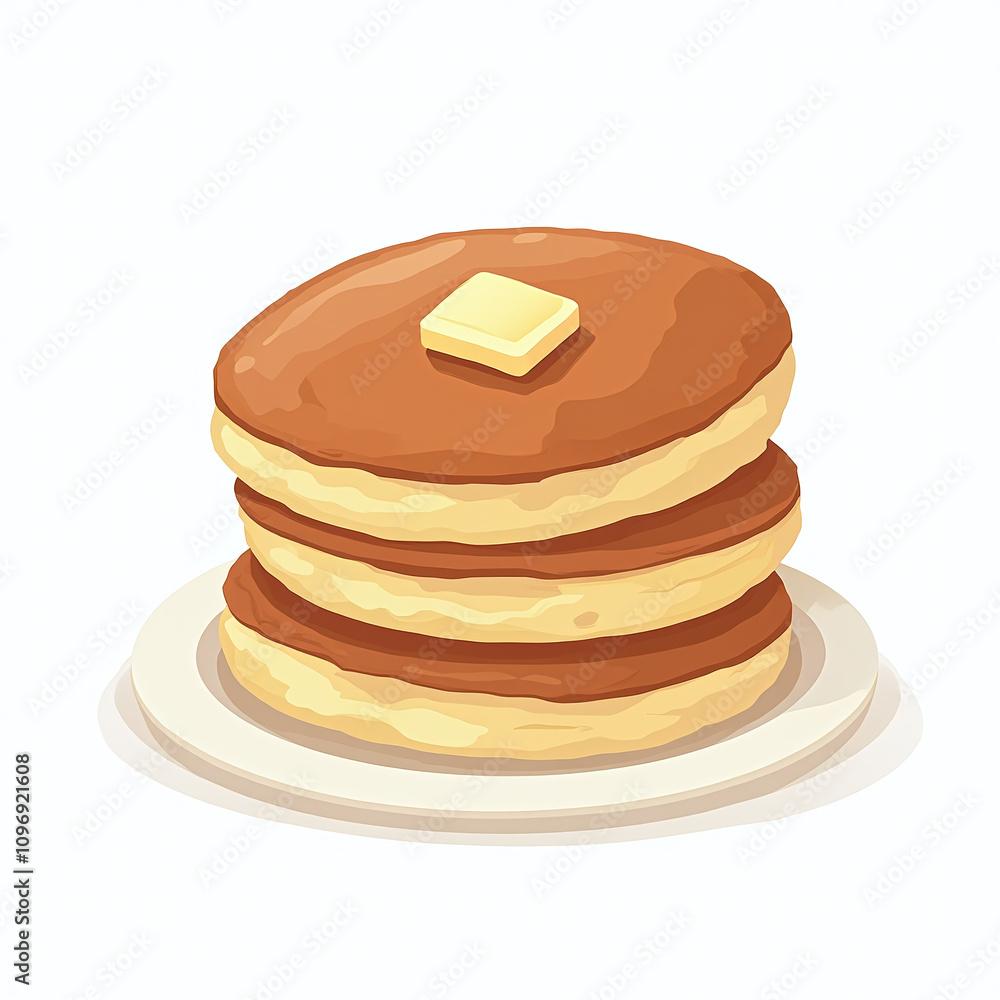 Pancakes with Butter Breakfast Illustration, Isolated on White Background Pancakes with Butter Breakfast Illustration, Isolated on White Background