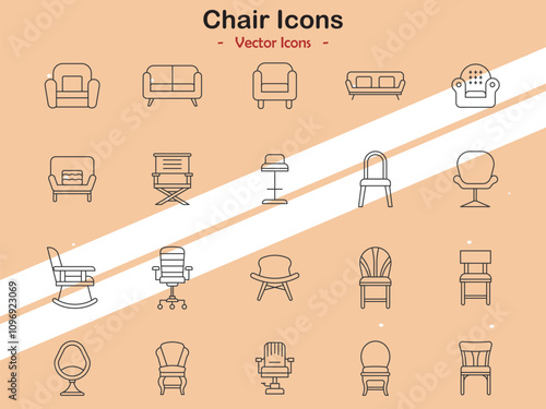 Icons representing chairs and seating furniture in vector style
