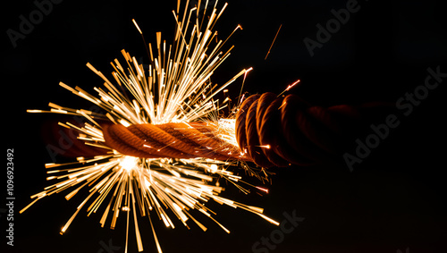 A visually captivating image of an electric rope igniting in spectacular sparks, representing the fusion of power and art in an energetic scene. photo