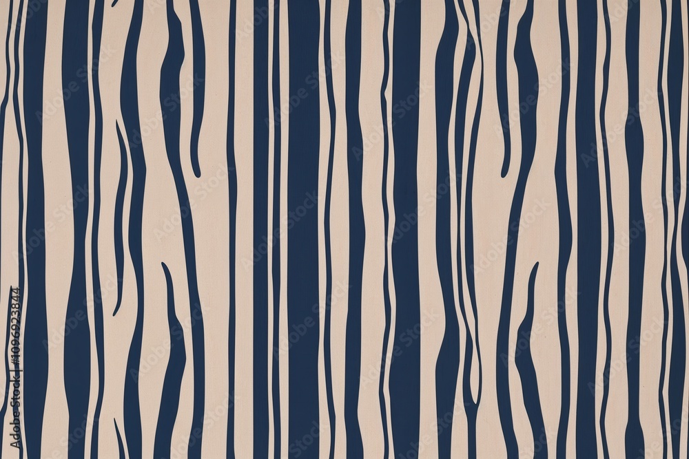 Minimalistic Bold Stripe Animal Pattern in Midnight Blue on Soft Beige Canvas