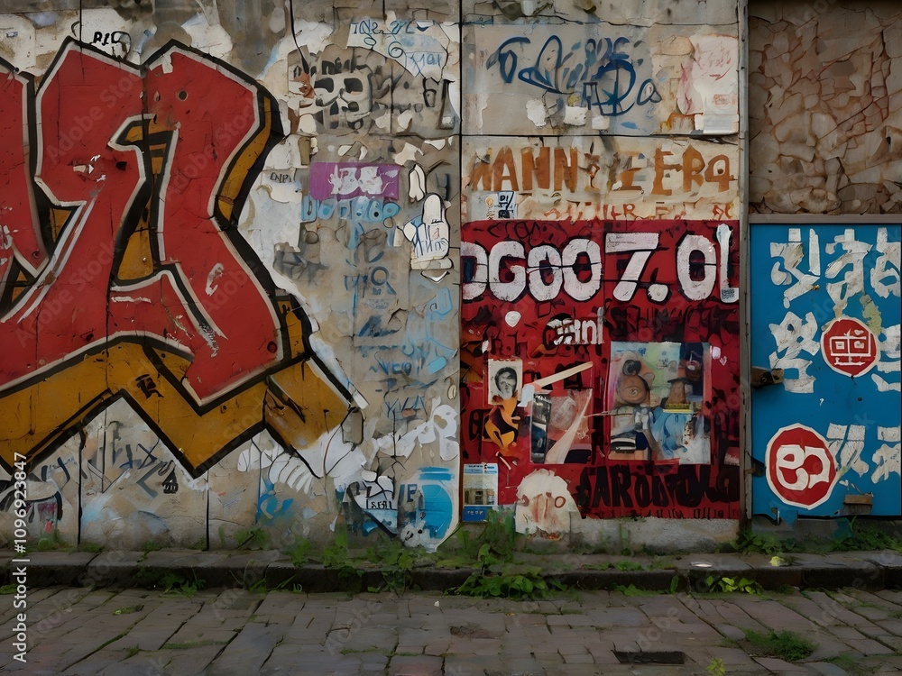 Obraz premium Urban Decay Graffiti Posters and Weathered Wall Texture
