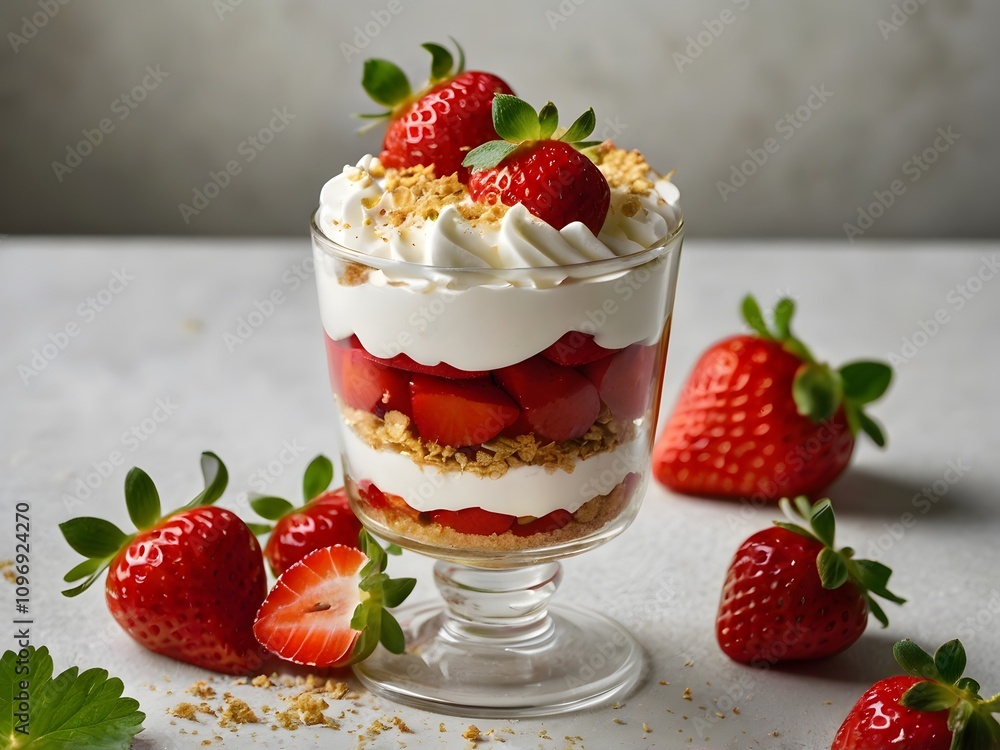 Delicious Strawberry Dessert in Glass Creamy Whipped Topping Granola Delicious Strawberry Dessert in Glass Creamy Whipped Topping Granola