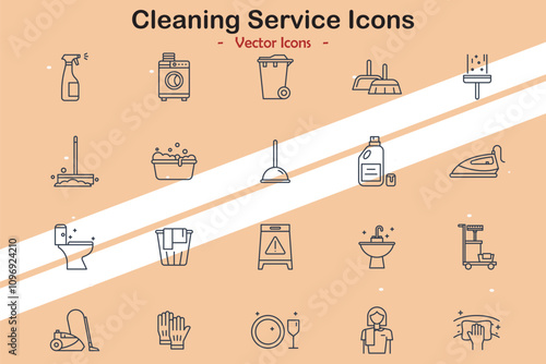 Icons representing cleaning services and maintenance themes in vector style