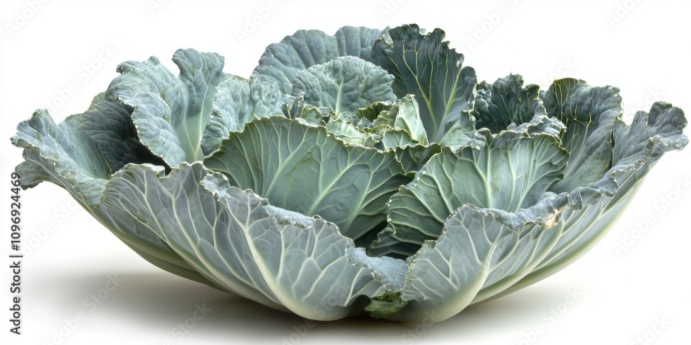 Fototapeta premium Fresh green cabbage with large, textured leaves