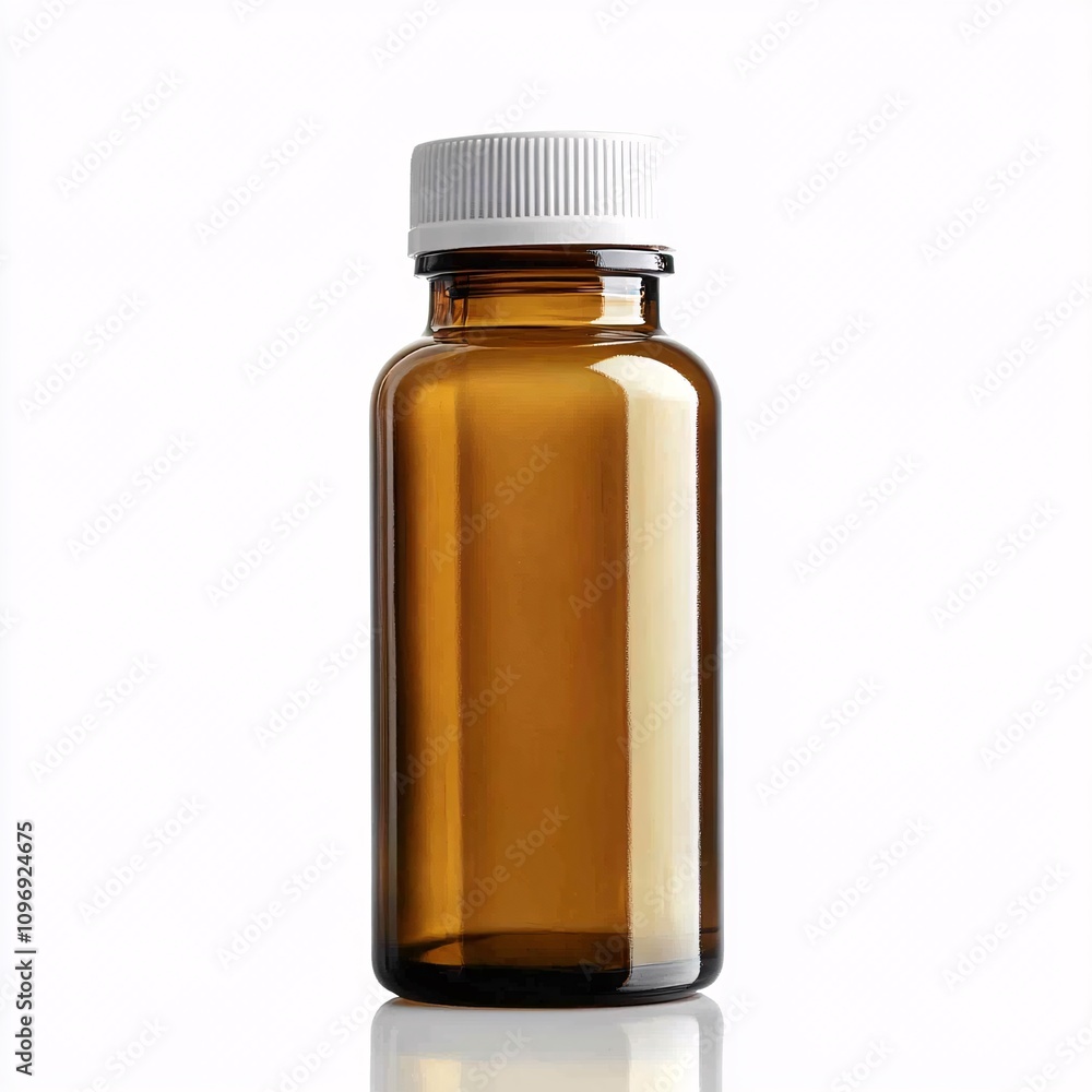 Fototapeta premium Amber Glass Medicine Bottle for Mockup - Ideal for Pharmaceutical Packaging