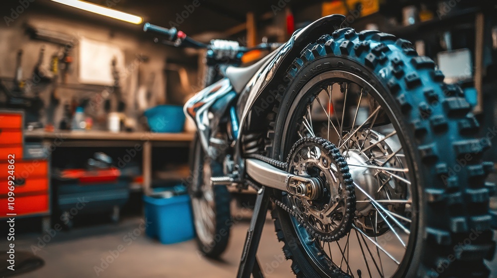 Bike in Workshop for Maintenance with Soft Lighting Bike in Workshop for Maintenance with Soft Lighting
