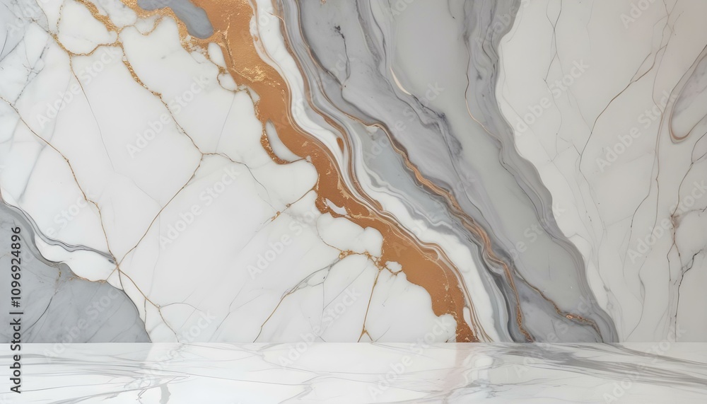 Naklejka premium Patrones de Mármol Fluido Un fondo que imite el mármol en tonos de gris, blanco y toques de dorado o cobre. La mezcla de colores tiene un efecto elegante y moderno, perfecto para una apariencia lujo