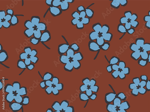 RETRO HIGH CONTRAST SEAMLESS FLORAL PATTERN IN EARTHY BACKGROUNT VINTAGE HIPPIE COUNTRY SIDE FLORAL IDEAL FOR GIRLS TOPS AND DRESSES IN VECTOR