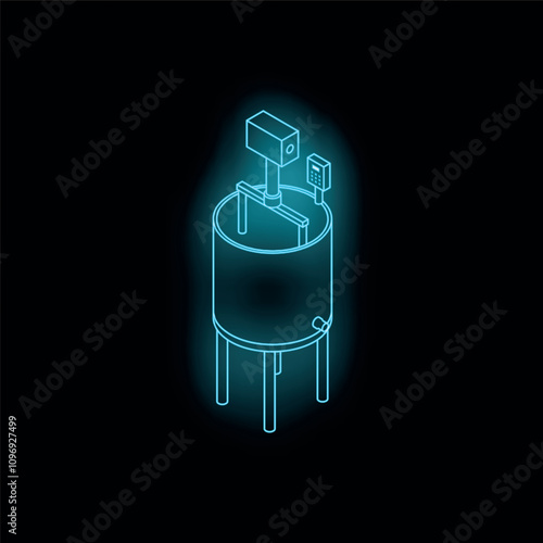 Neon icon of an industrial mixer tank mixing food or liquid