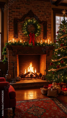 Wallpaper Mural Cozy Christmas Living Room Interior With Decorated Fireplace and Tree Torontodigital.ca