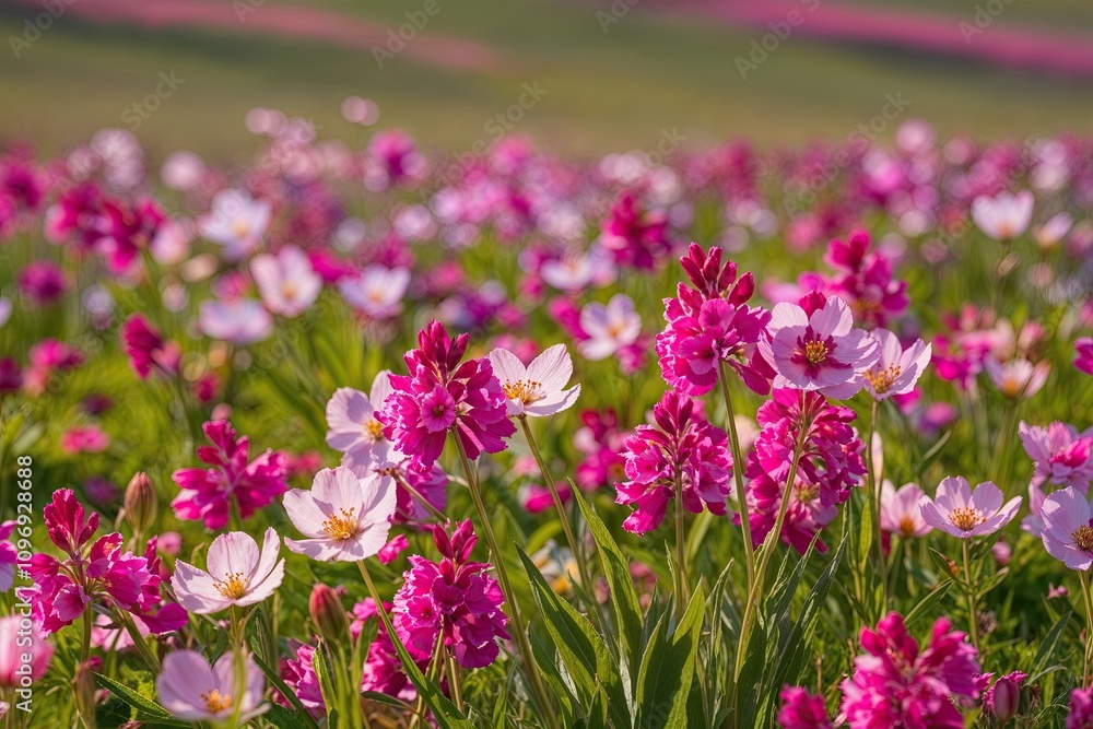 Colorful Wildflowers in a Bright Sunlit Spring Meadow Scene Colorful Wildflowers in a Bright Sunlit Spring Meadow Scene