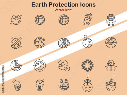 Icons representing earth protection and eco-friendly themes in vector style