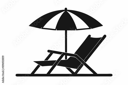 Beach chair silhouette vector, Beach umbrella and chair icon vector illustration