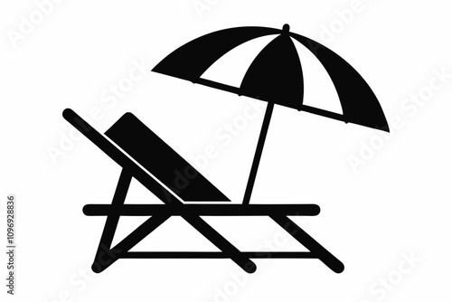 Beach chair silhouette vector, Beach umbrella and chair icon vector illustration