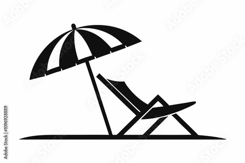 Beach chair silhouette vector, Beach umbrella and chair icon vector illustration