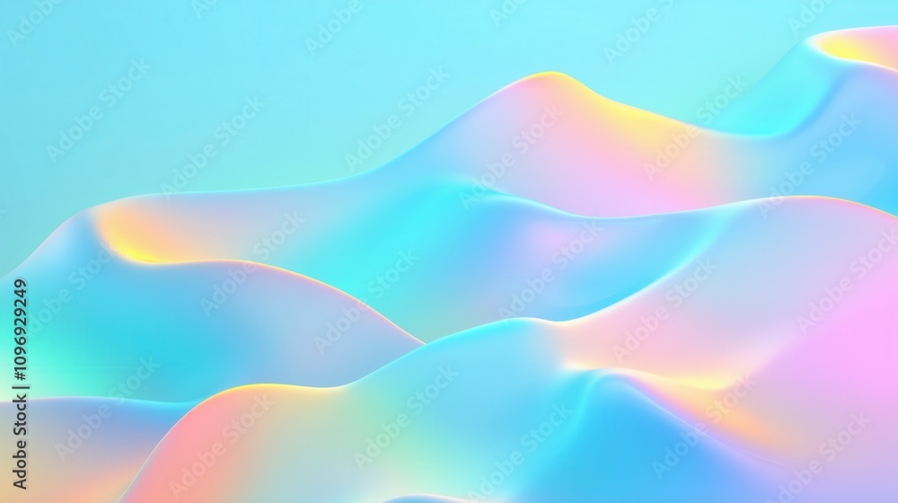 Abstract wavy translucent dunes lit with rainbow prism light refractions. Colorful, futuristic wallpaper background. Abstract wavy translucent dunes lit with rainbow prism light refractions. Colorful, futuristic wallpaper background.