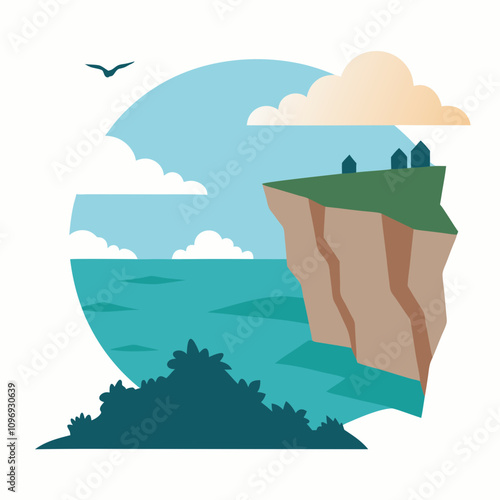 Seaside cliff silhouette vector illustration on white background